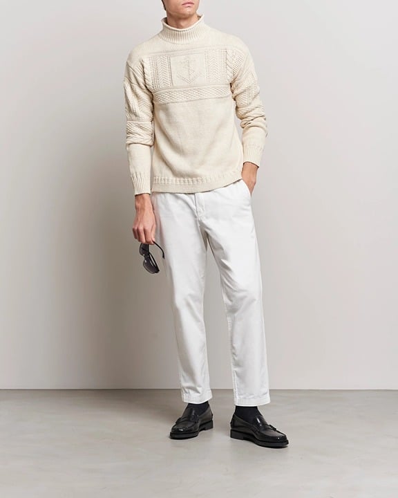 Polo Ralph Lauren Fishermans Heavy Knit Sweater Mens XL White 100% Cotton