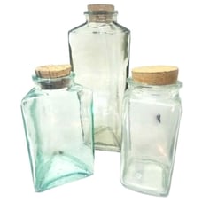 Set of 3 Decorative Glass Tall Triangular Round Bottles Farmhouse Decor Kitchen