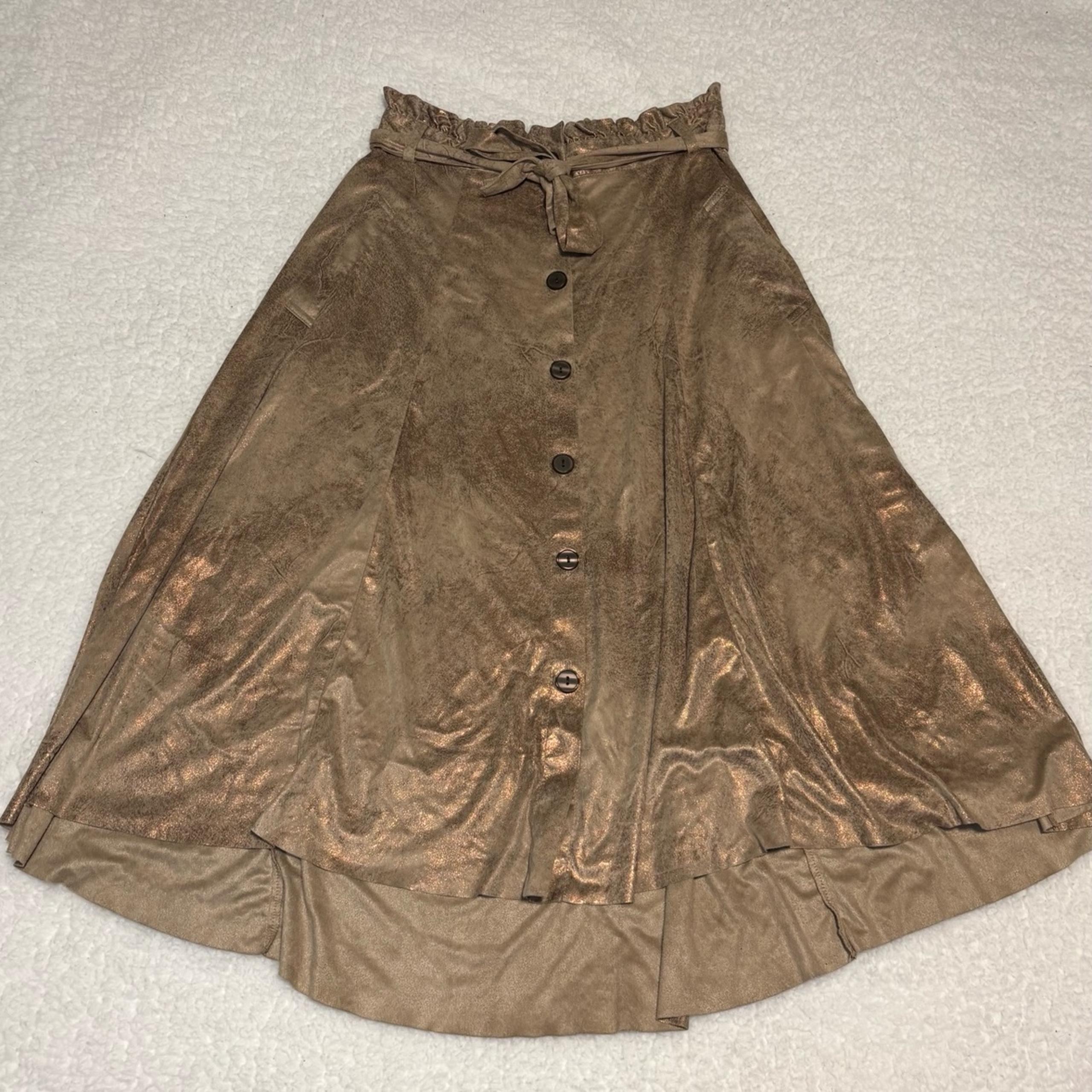 Zara Basic Women Gold A-Line Belted Midi Skirt