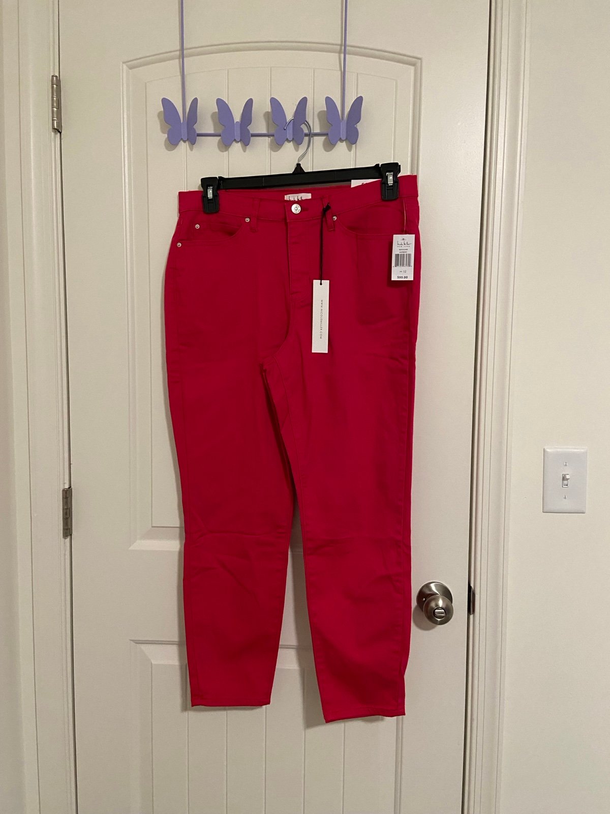 NEW Nicole Miller soho high rise ankle skinny raspberry stretch jeans size 12