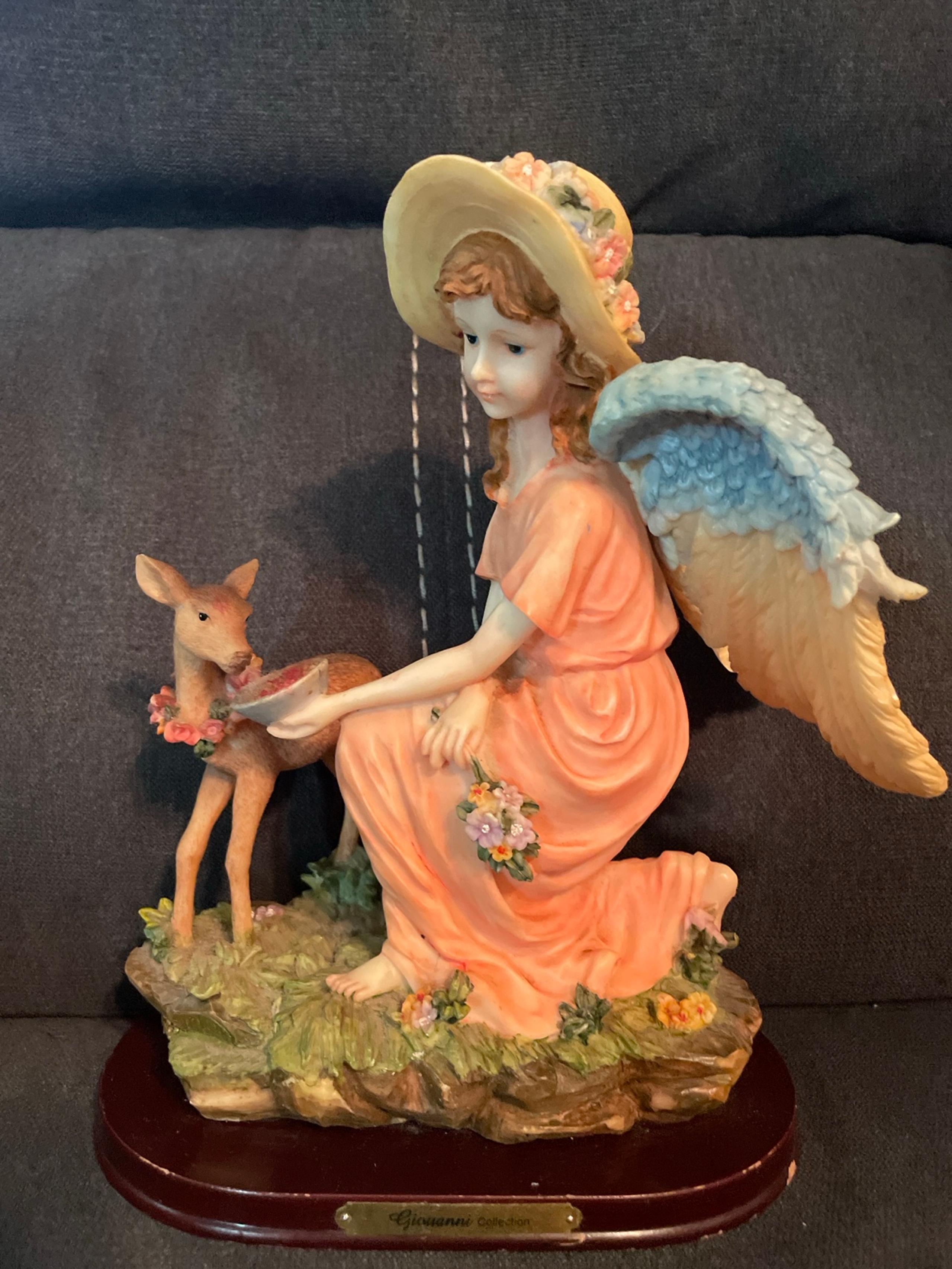 Giovanni Collection Porcelain Angel with Deer Figurine 9.5”
