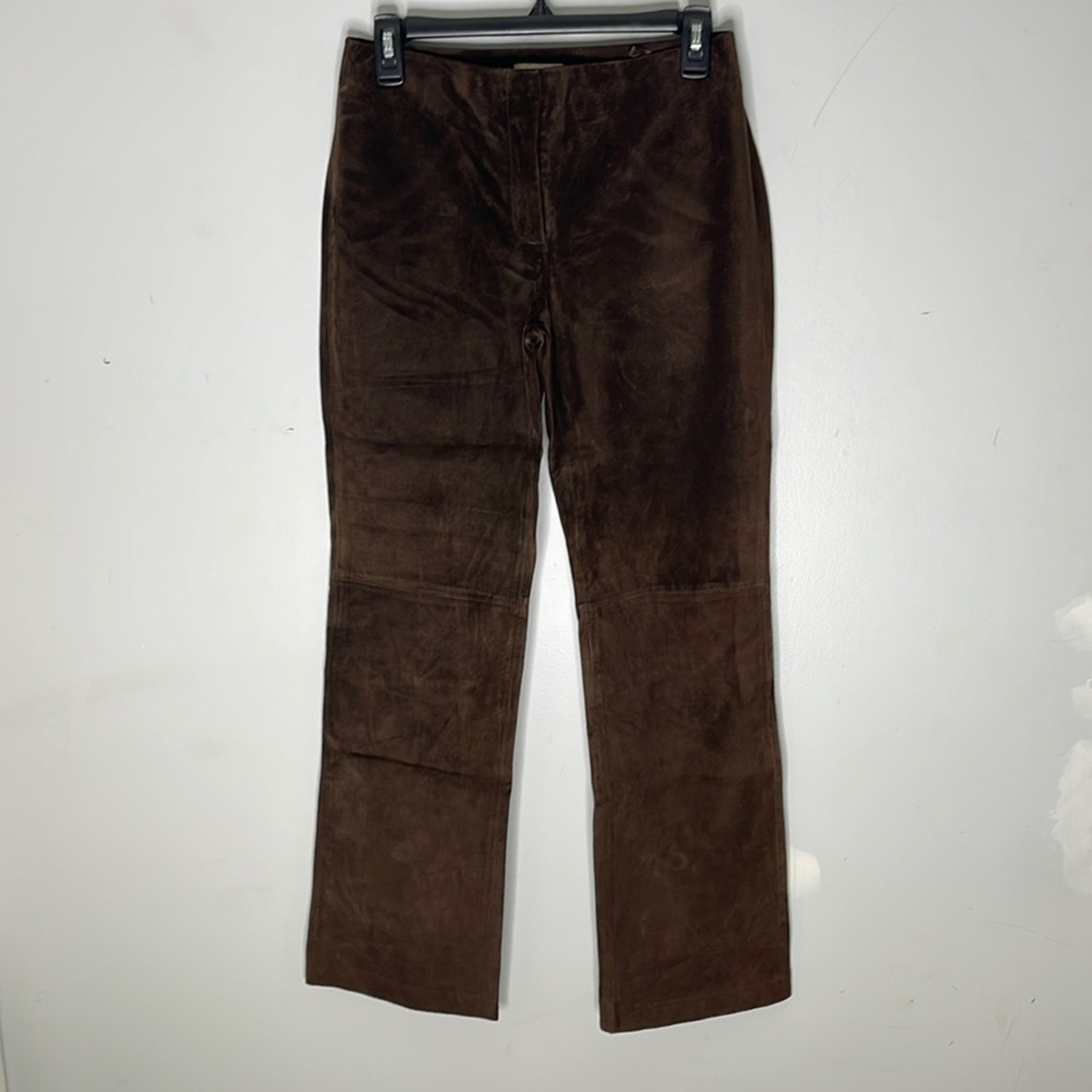 APOSTROPHE Brown Genuine Leather Suede Straight Leg Front Closure Pants Size 4P