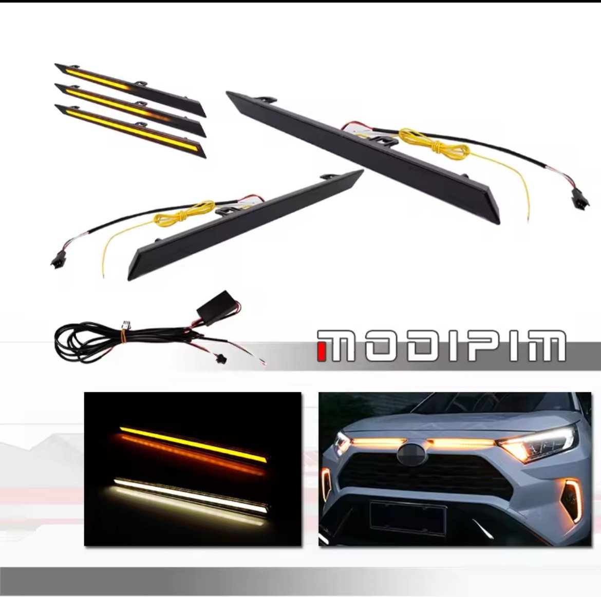 Sequential Amber LED Car Front Engine Bay Hood Turn Signal Lights White DRL w/ H