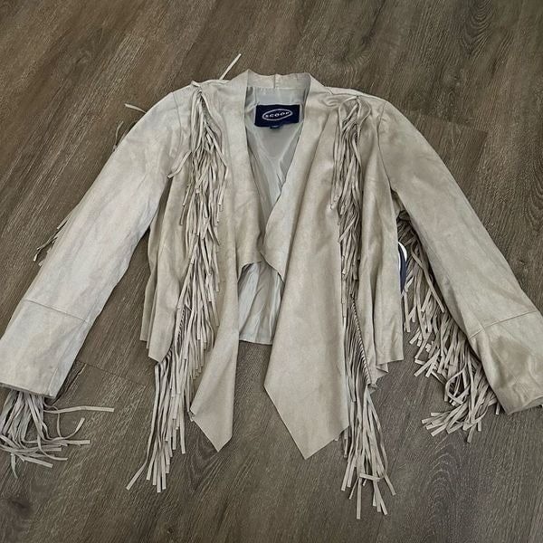Vintage Scoop Brand Y2K Womens Faux Suede Cropped Fringe Jacket Deadstock Sz S