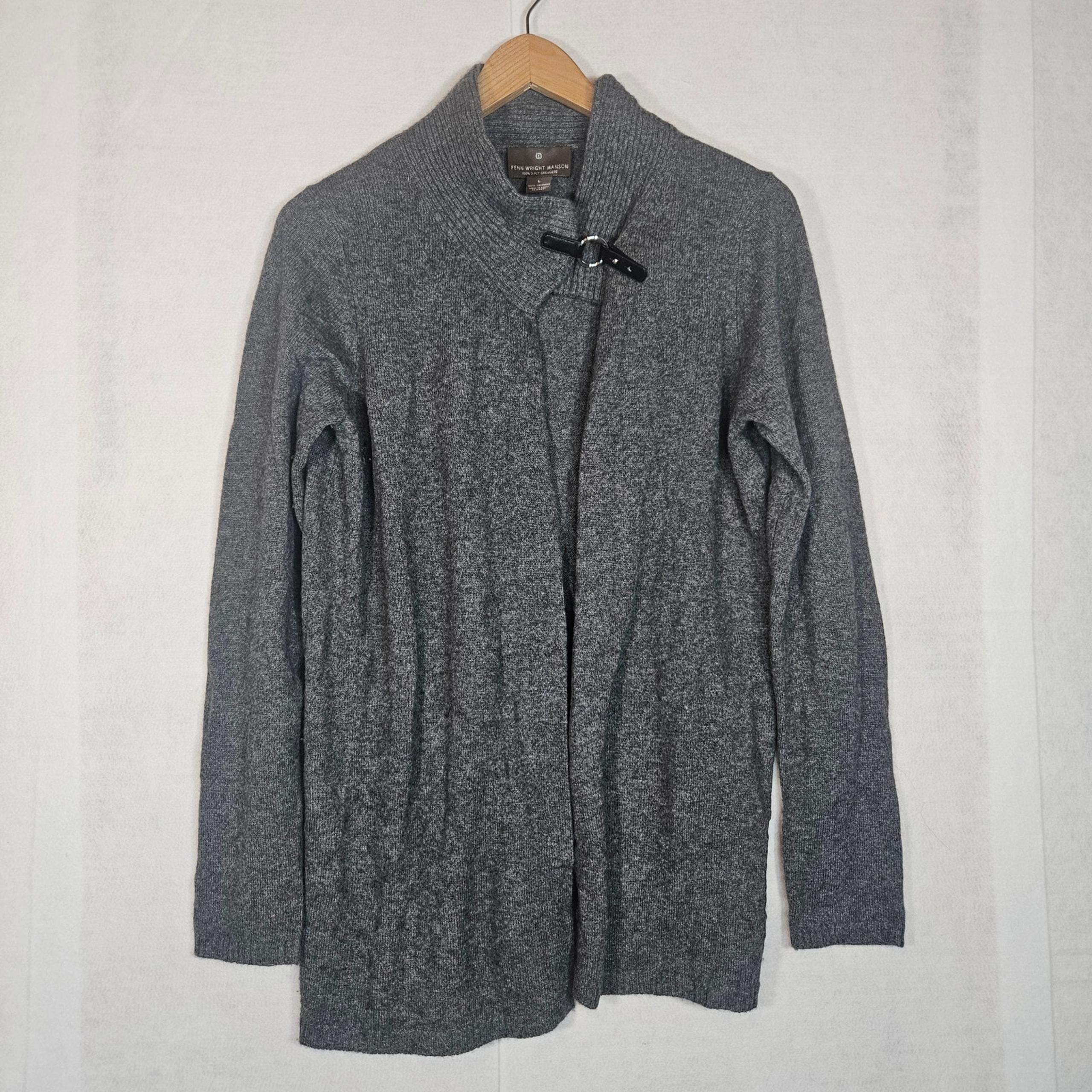 Fenn Wright Manson 100% Cashmere Gray Cardigan with Faux Leather Buckle