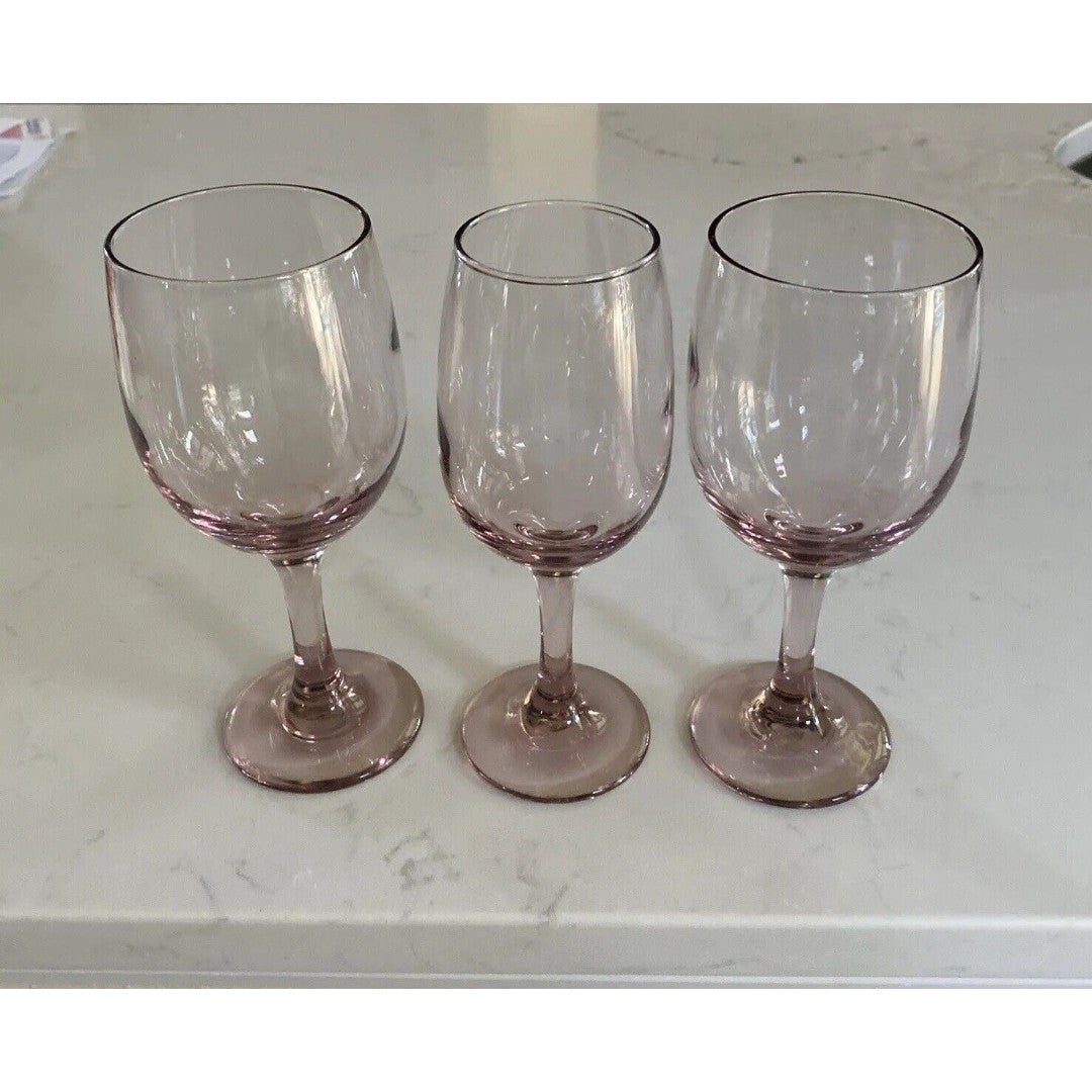 Set Of 3 Vtge Libbey Plum Rose Premier Stemmed White Wine/Water Glasses Goblets