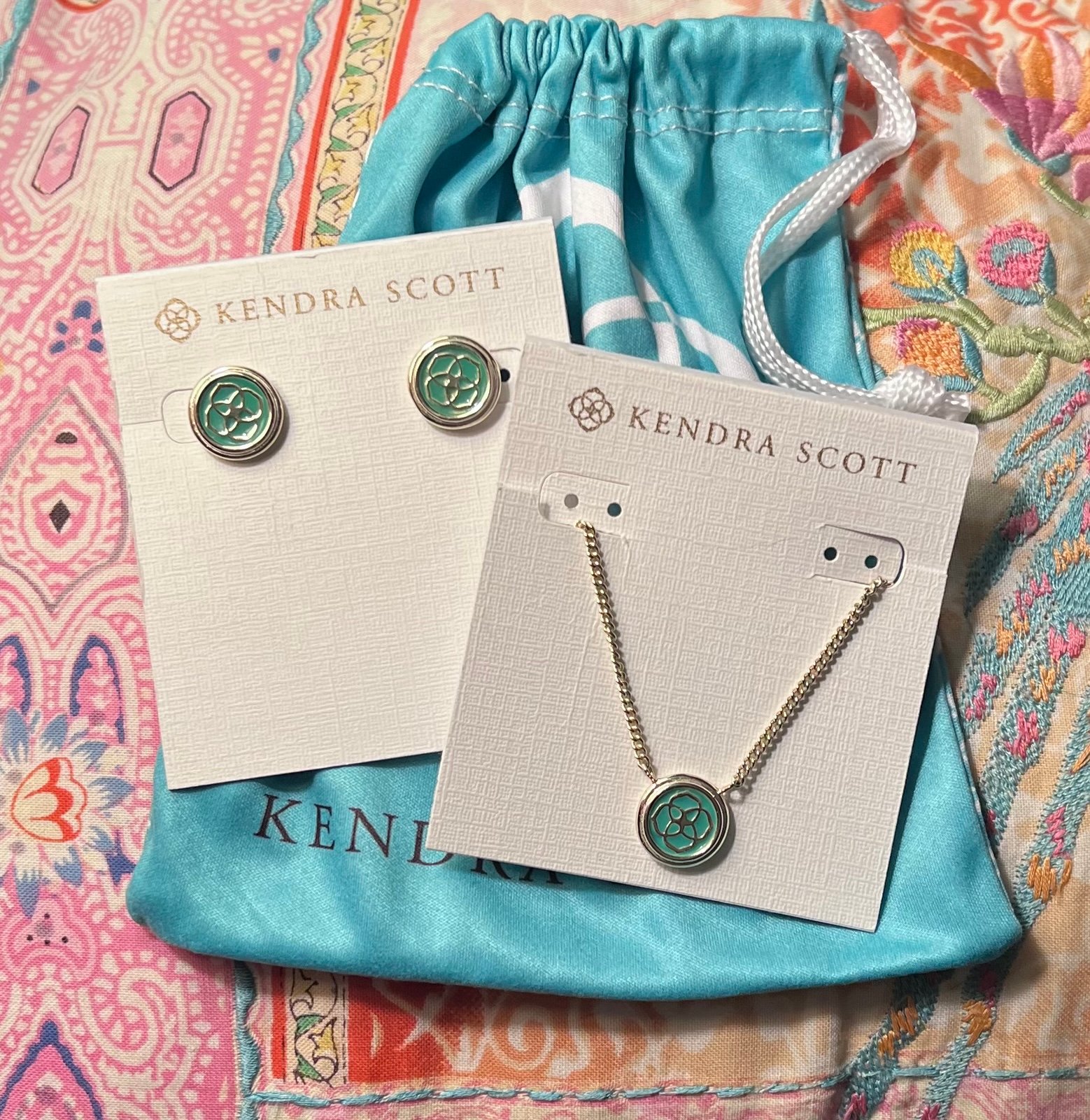 Kendra Scott Green Enamel Dira Earrings & Tosha Necklace Set