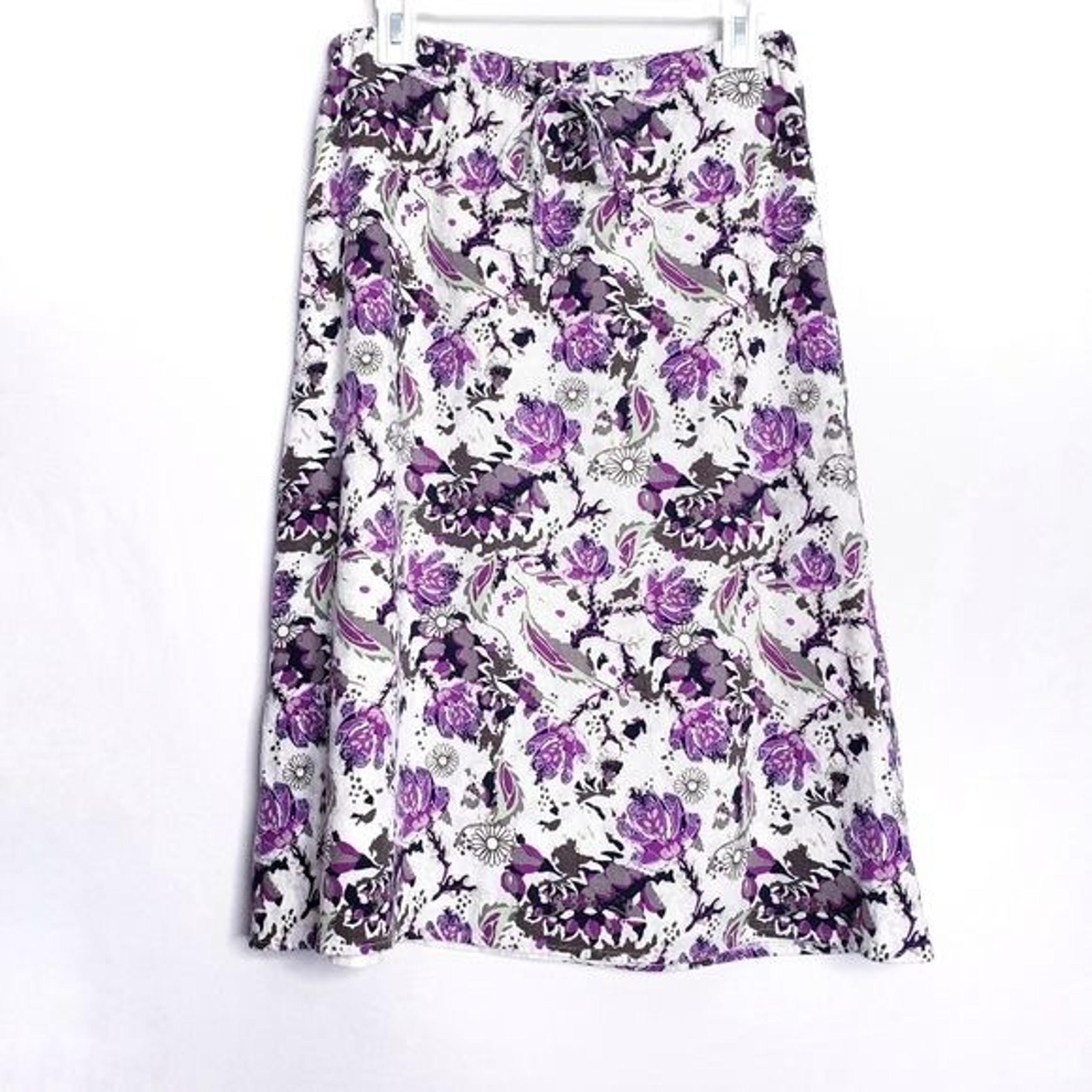 Christopher & Banks Purple Floral Linen Blend A-Line Skirt Women's Size Small