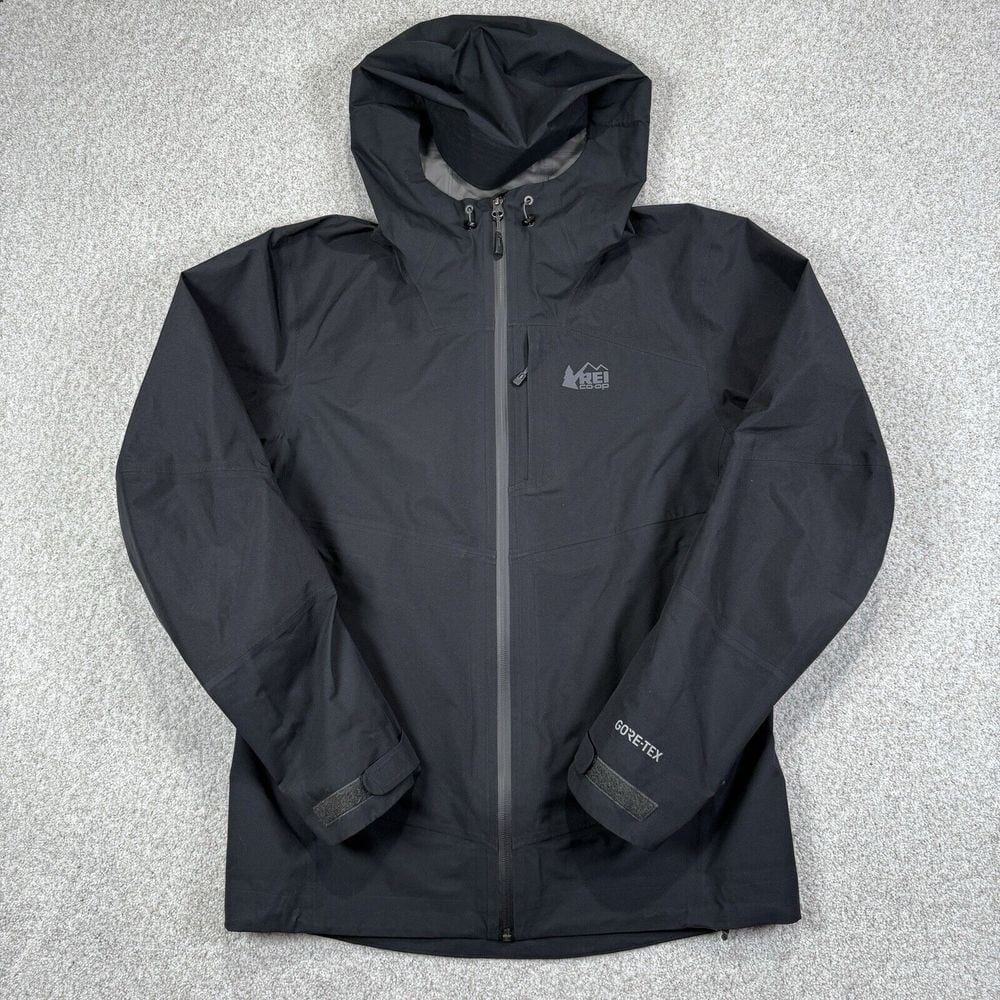 EUC REI Gore-Tex Jacket Lightweight Black Hood Wind Rain Ski Coat Men's Small