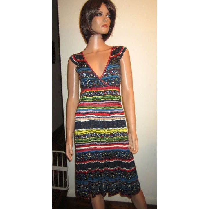 Marc Jacobs XS Multi-Color Dress Cap Sleeve Tiered Ethnic Print Rayon --Superb!