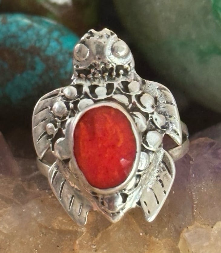 Spiny Oyster Turtle southwestern sterling silver ring