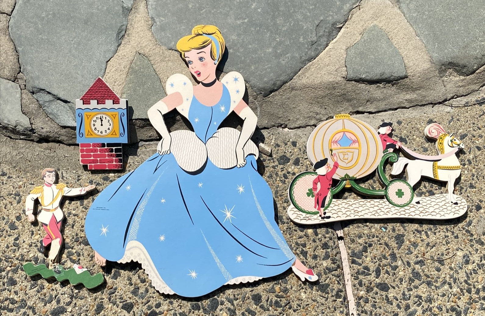 1951 Cinderella Disney Fairytale “Pin-Ups” with Prince, Carriage & Clock