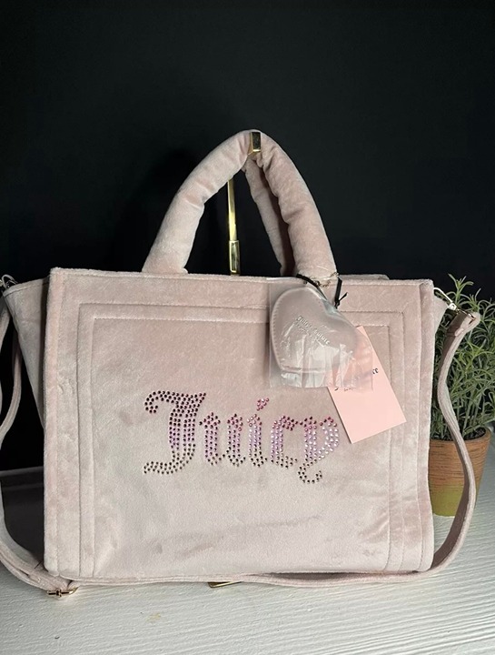 JUICY COUTURE DUSTY BLUSH PINK BIG SPENDER TOTE CROSSBODY BAG HEART CHARM NWT