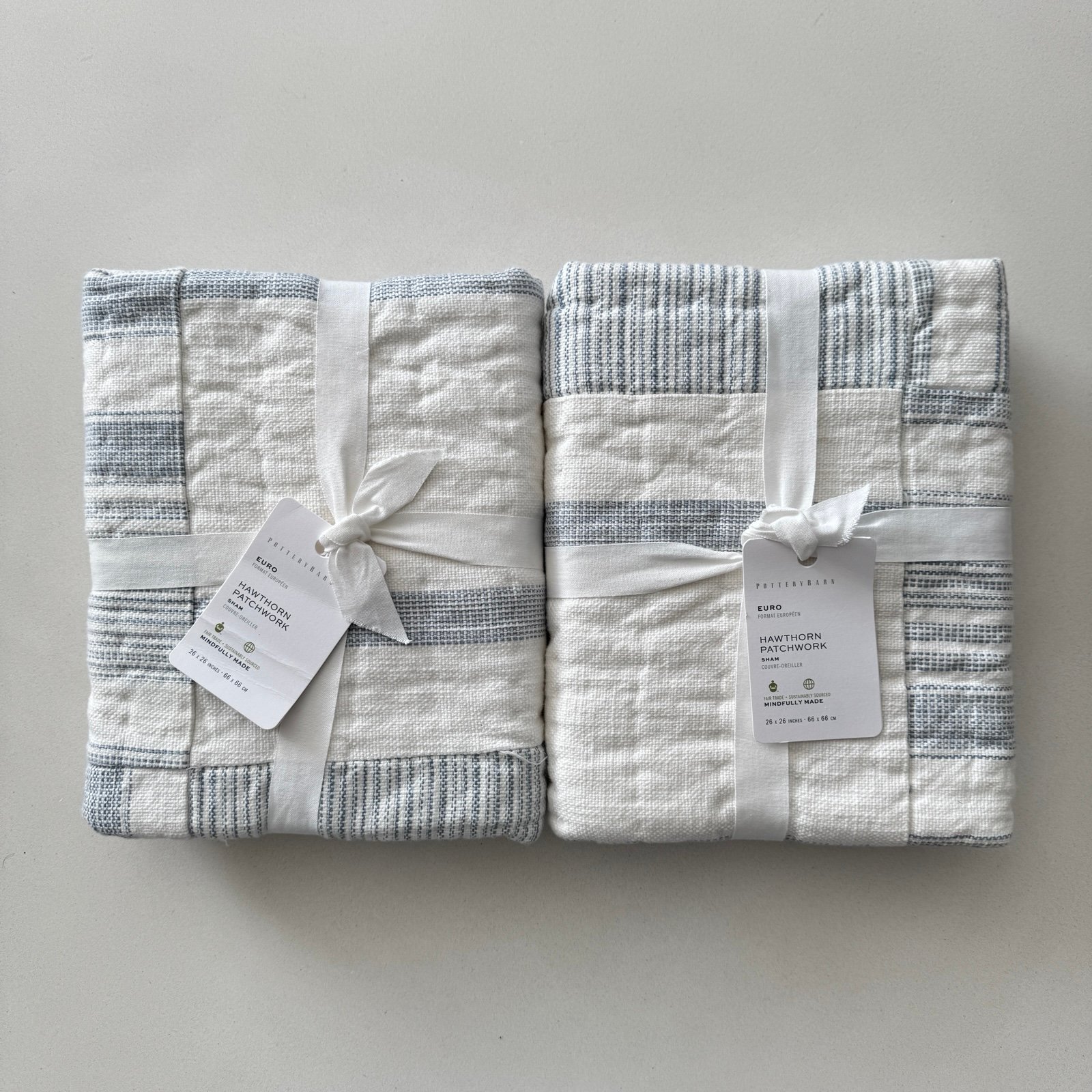 NWT Pottery Barn Hawthorn Handcrafted Patchwork Cotton Quilted Euro Sham Set/2