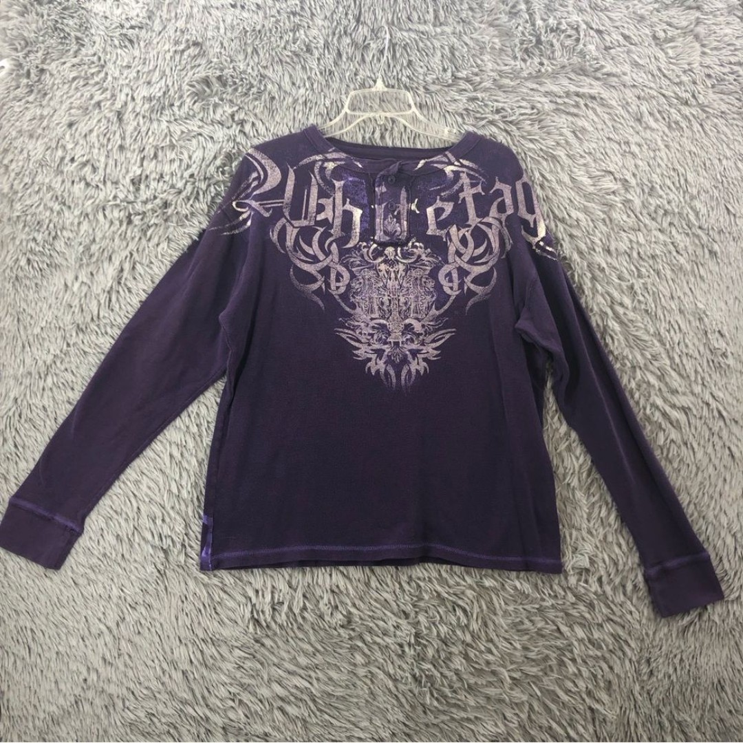 Whitetag Men’s XL Spellout Purple Thermal Long Sleeve Henley Shirt