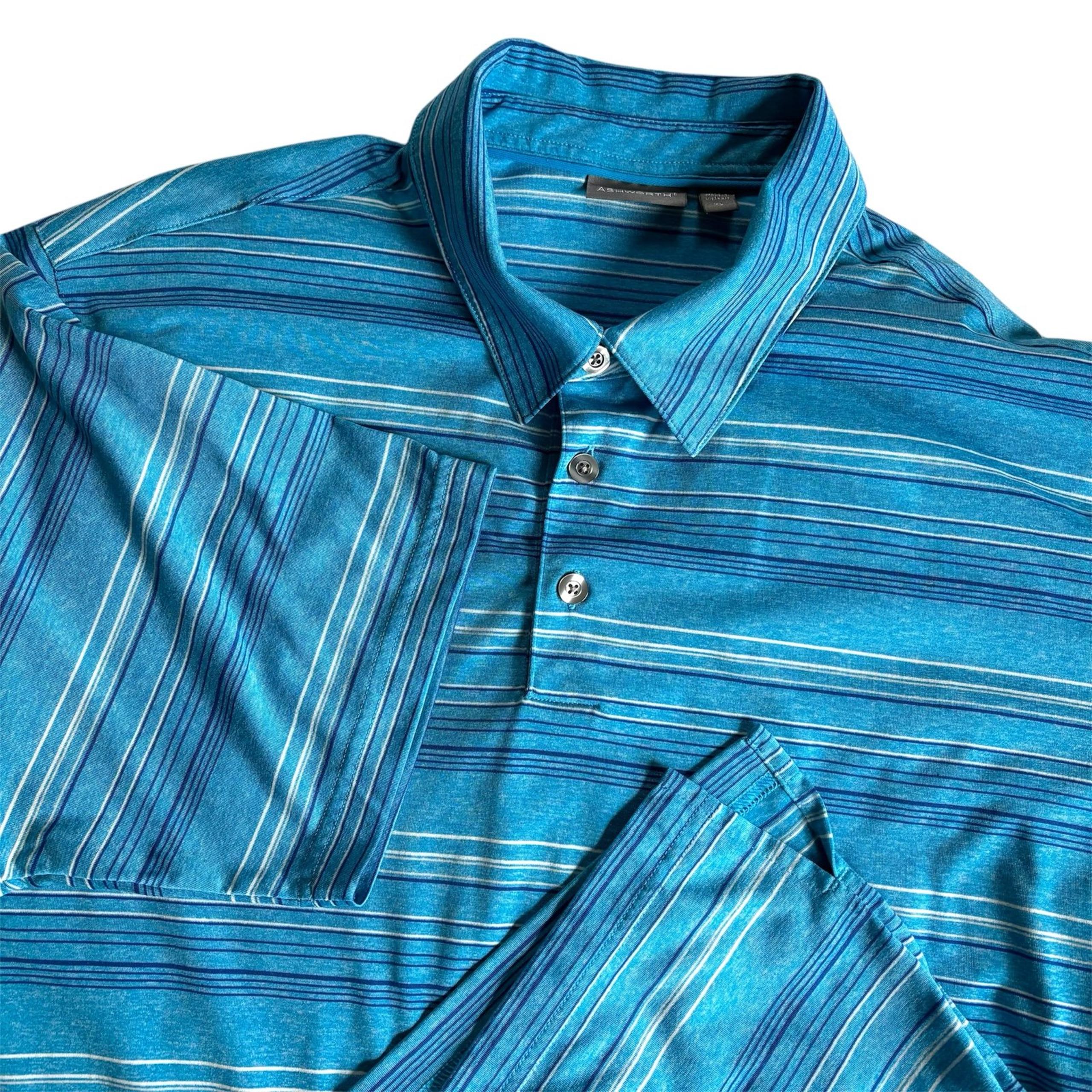 Ashworth mens size XL short sleeve blue striped collared performance golf polo
