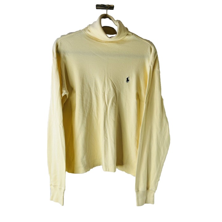VTG 90s Ralph Lauren Womens Medium Pony Stitched Turtleneck Shirt Yellow