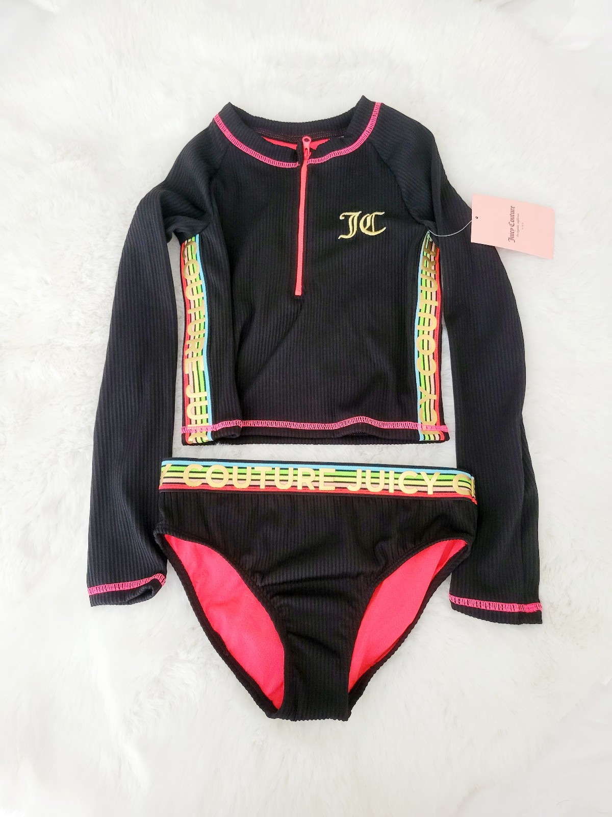 JUICY COUTURE GIRLS 2 PIECE LONG SLEEVE SWIMSUIT SIZE 8