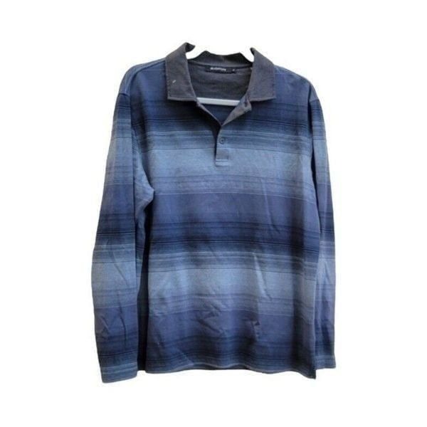 BUGATCHI Striped Long Sleeve Collared Polo Shirt Men's Size Large