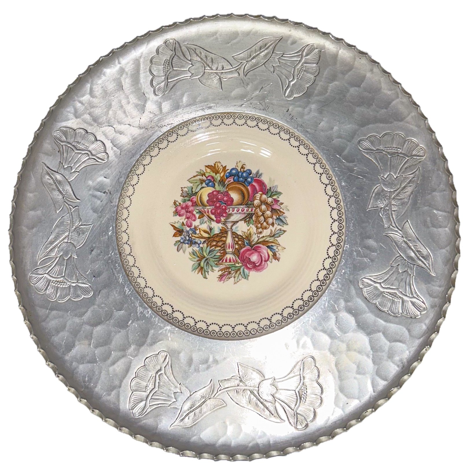 VTG Triumph Limoges Imperial Victorian 22K White Gold Embossed Aluminum Tray