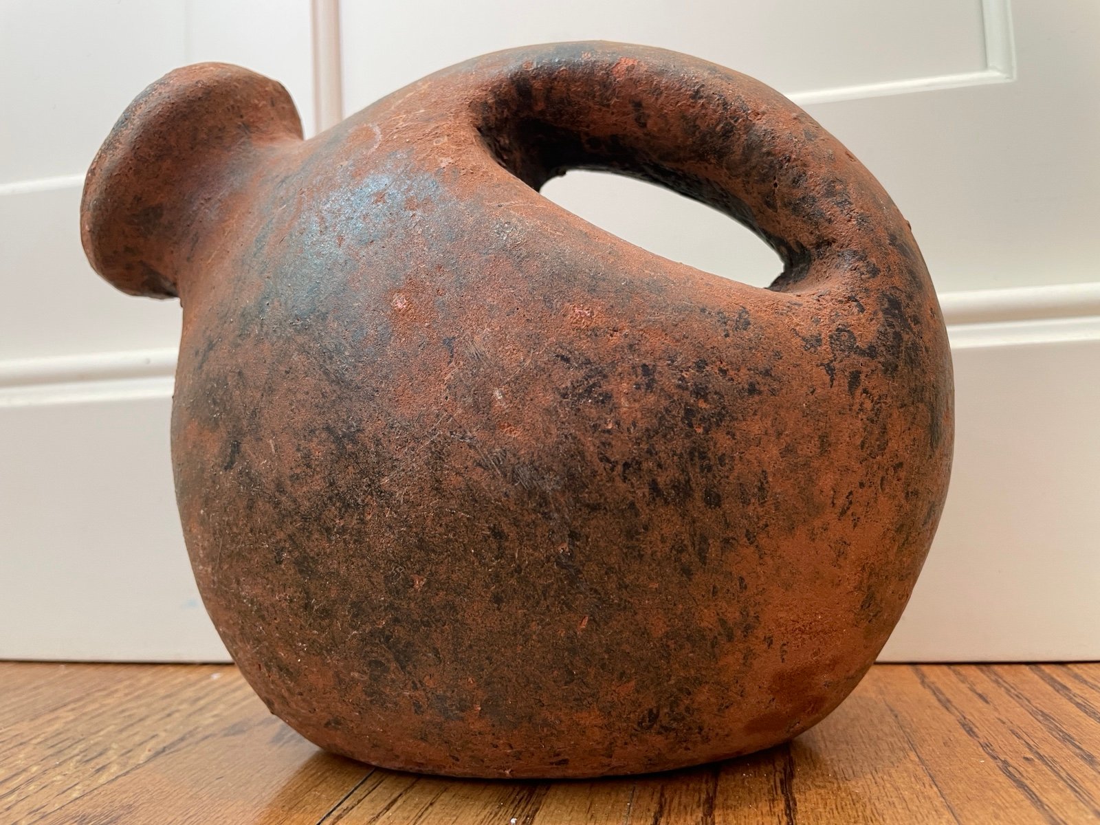 Antique Mexican Aztec Style Rustic 8.5 Water Jug/Container with Handle- RARE. C
