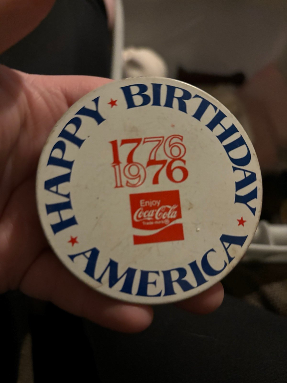 Vintage Coca Cola Happy Birthday America 1776-1976 Pinback - 1976