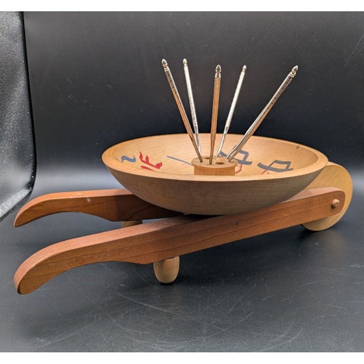 Woodcroftery Vintage Wheelbarrow Nut Serving Bowl with 6 Picks Hand Painted 15