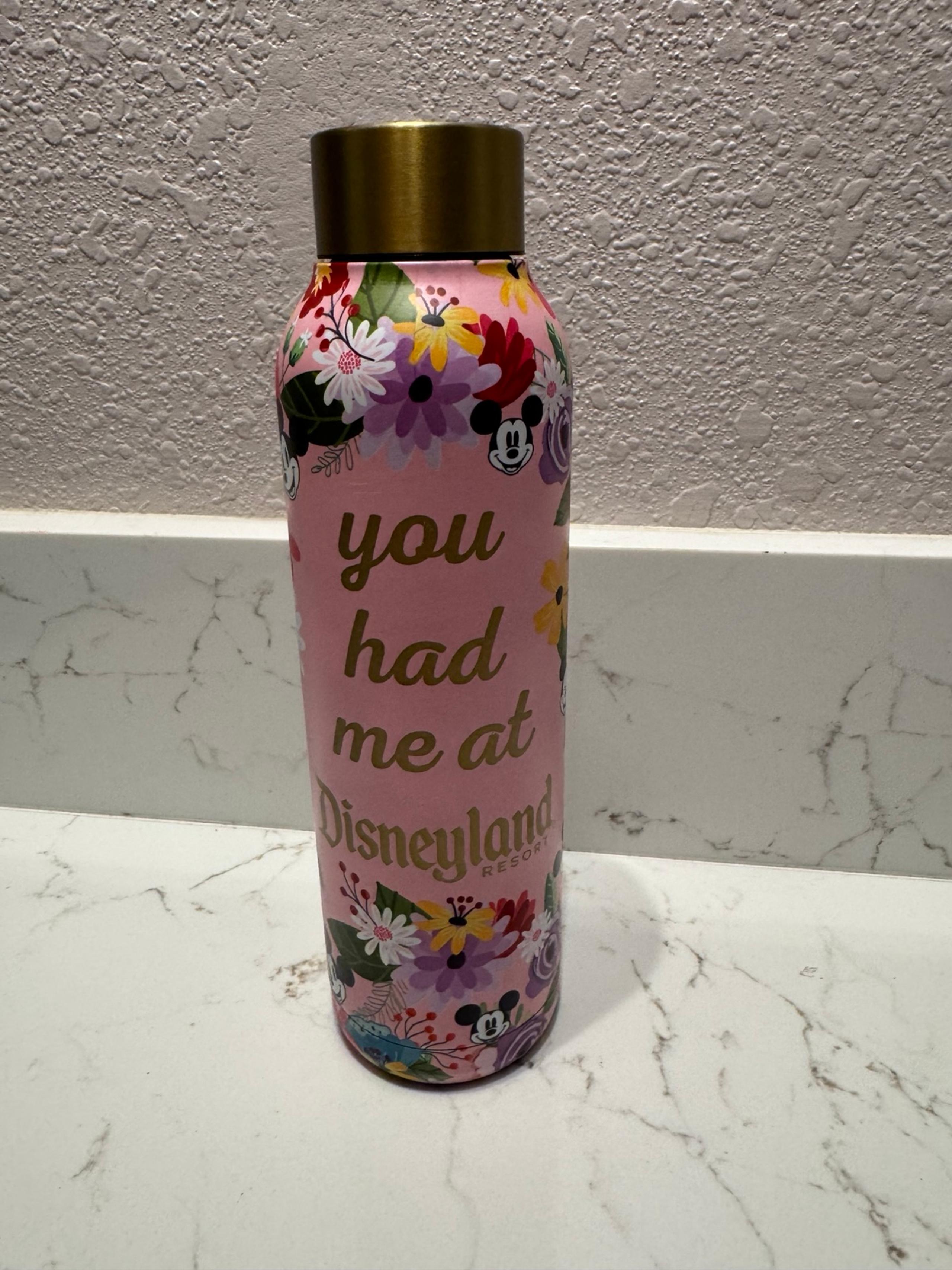 Disney Parks YOU HAD ME AT DISNEYLAND Water Bottle Metal Pink Floral Tumbler