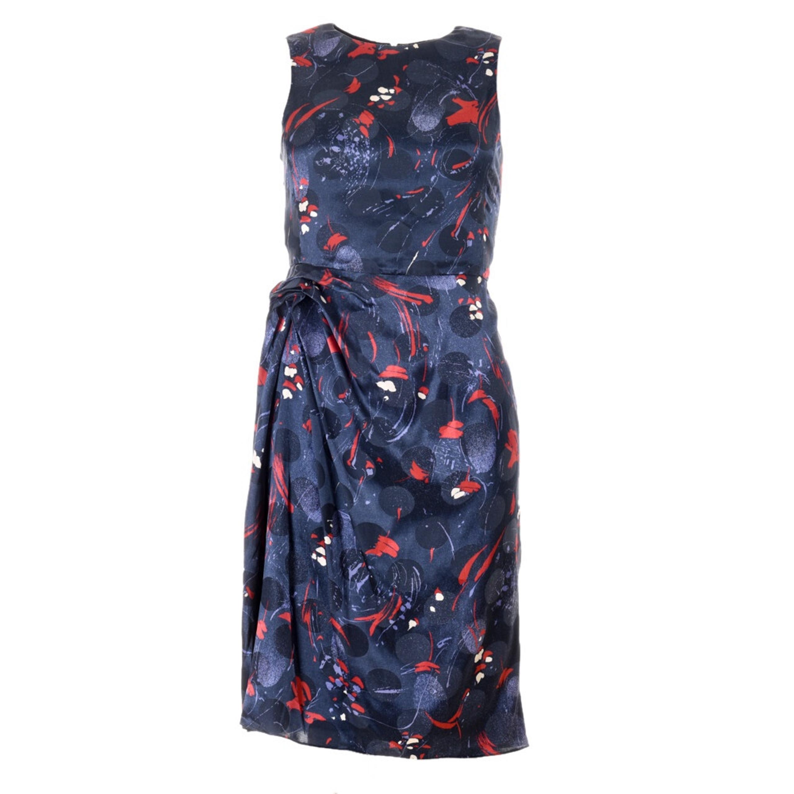 Emporio Armani Blue Floral Satin Dress Size US 10/EU 46