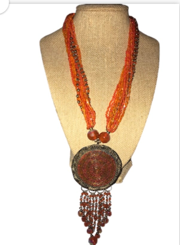 Orange Native American Bead Necklace