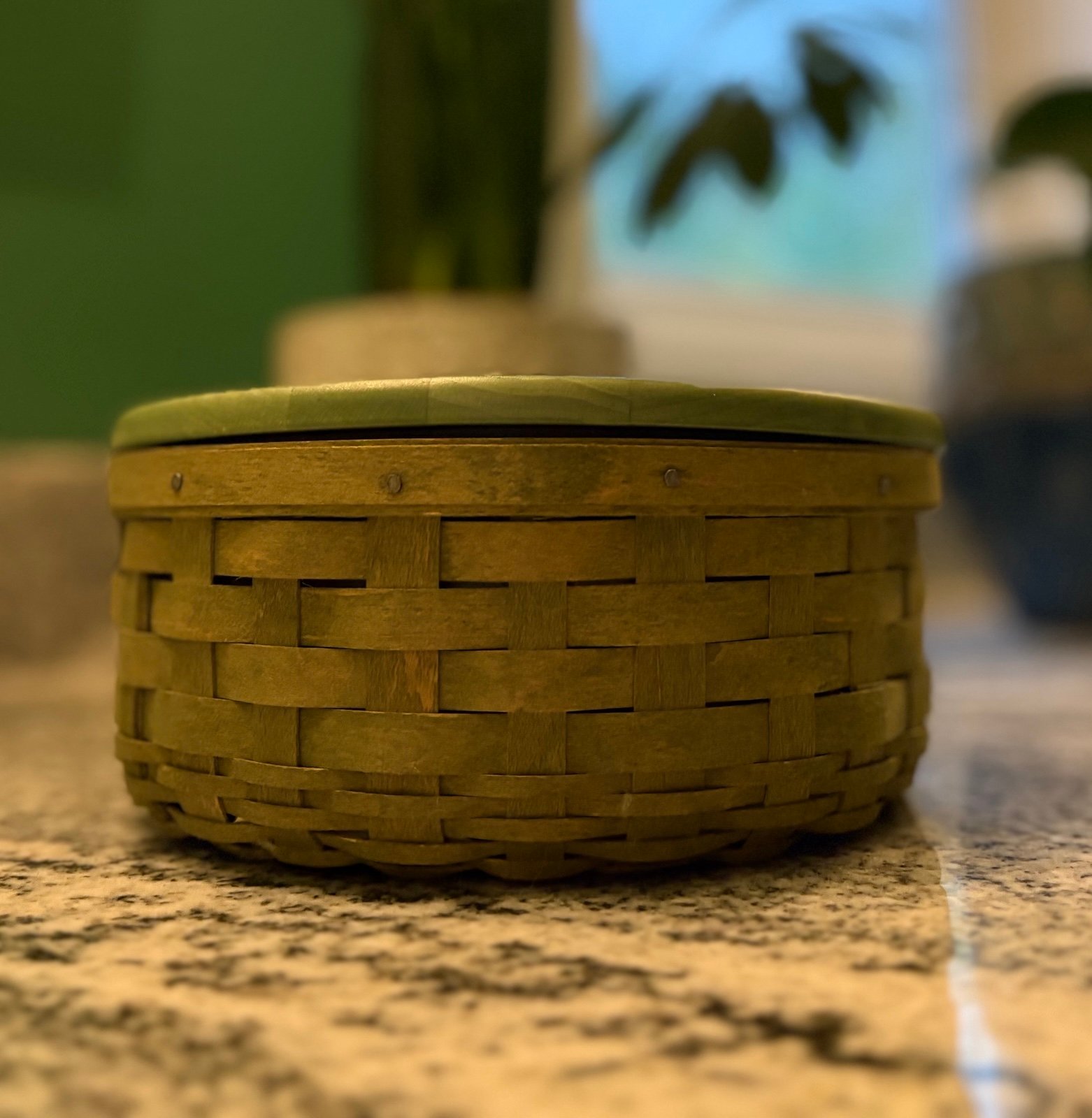Longaberger 2007 7” Sage Round Keeping Basket Combo!