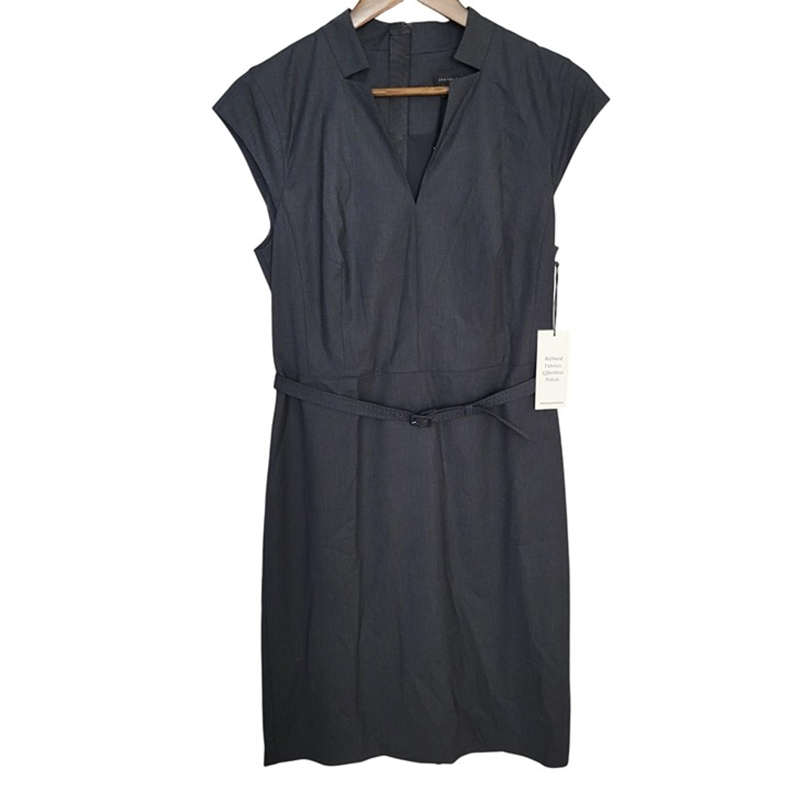 Ann Taylor Womens Tropical Wool Belted Notched Collar Dress Size 10 Charcoal NWT