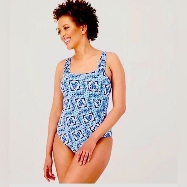 NWT Jantzen Glamour One-Piece with Adjustable Straps Blue Ceramic
