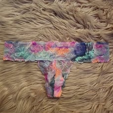 Victoria's Secret PINK 2015 floral lace pastel rainbow thong rare small