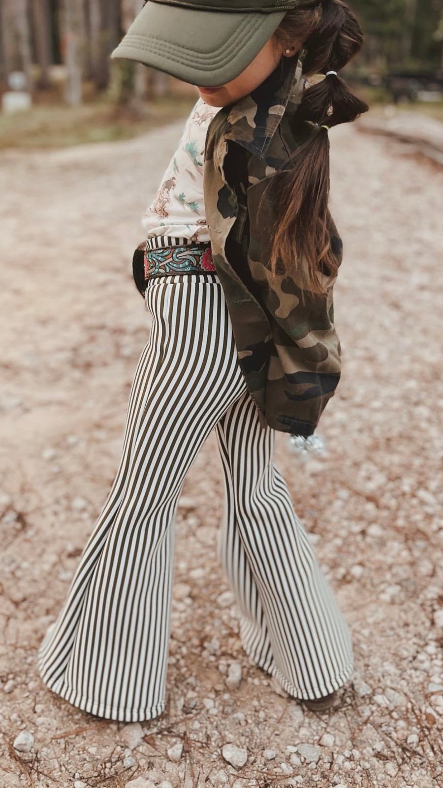 Olive striped bell bottoms