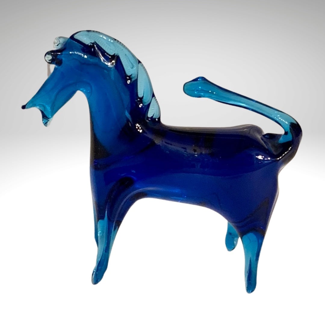 Vintage Rainbow Glass Co Cobalt Blue Horse Figurine Hand Blown Mid Century