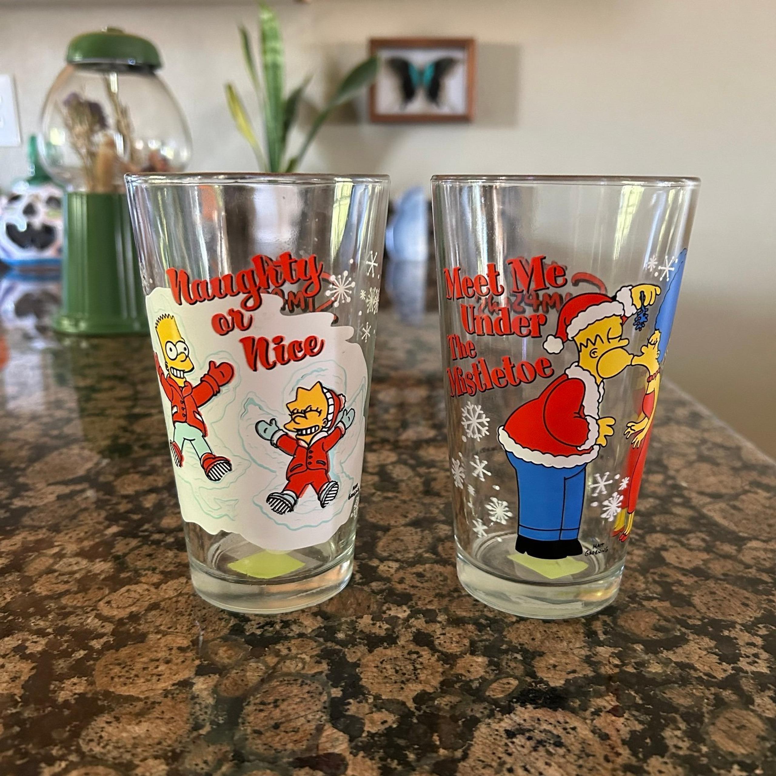 Set of 2 Simpsons Christmas Drinking Glasses