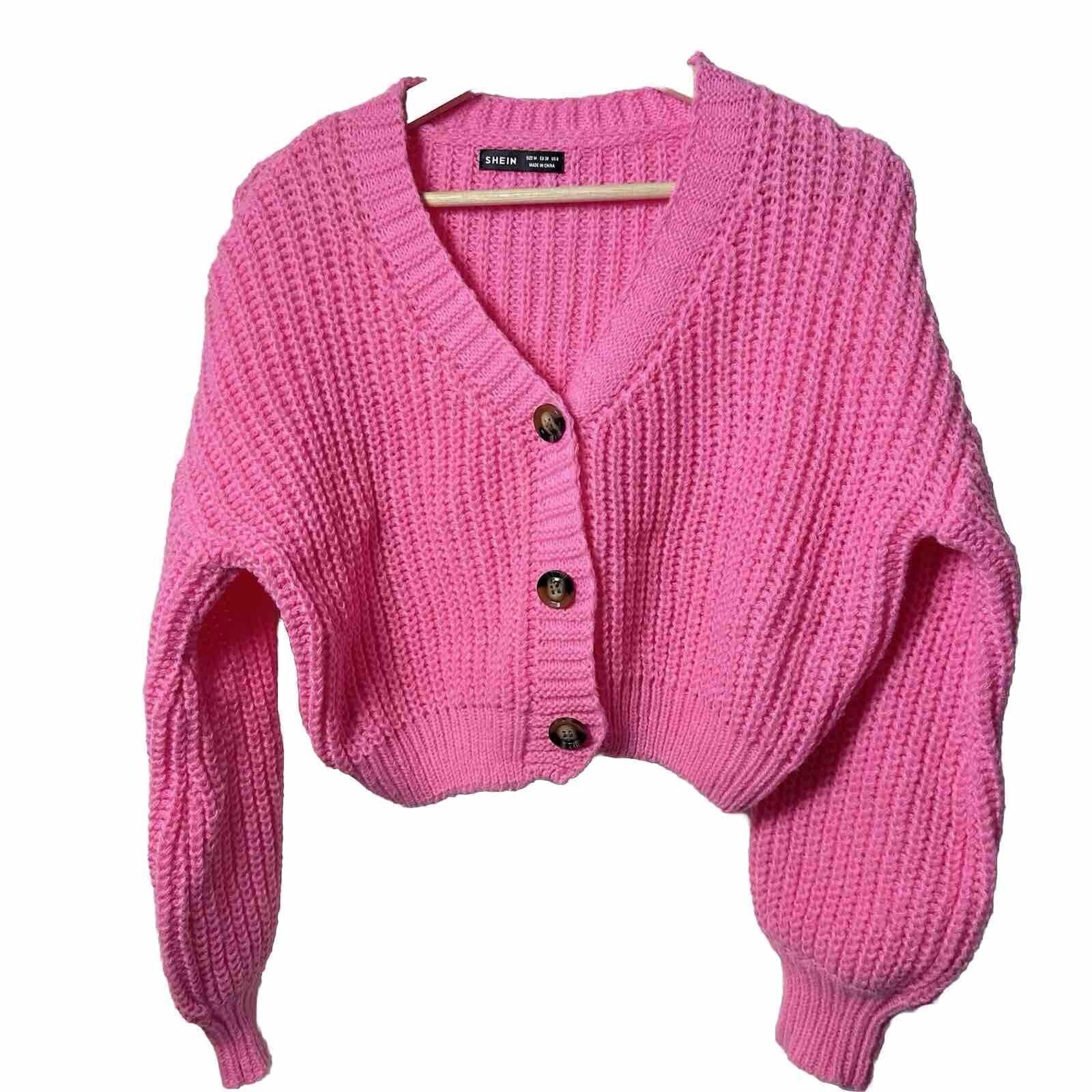 Cardigan Womens Chunky Pink Bubblegum Crop Sweater Barbie Core Y2K Medium - SHEIN