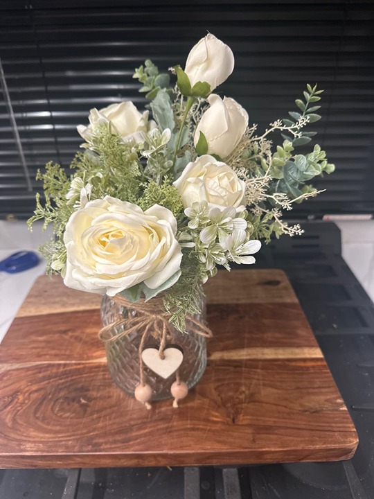 Fake Flowers with Vase, Silk Roses Artificial Flowers in Vase, Faux Flower