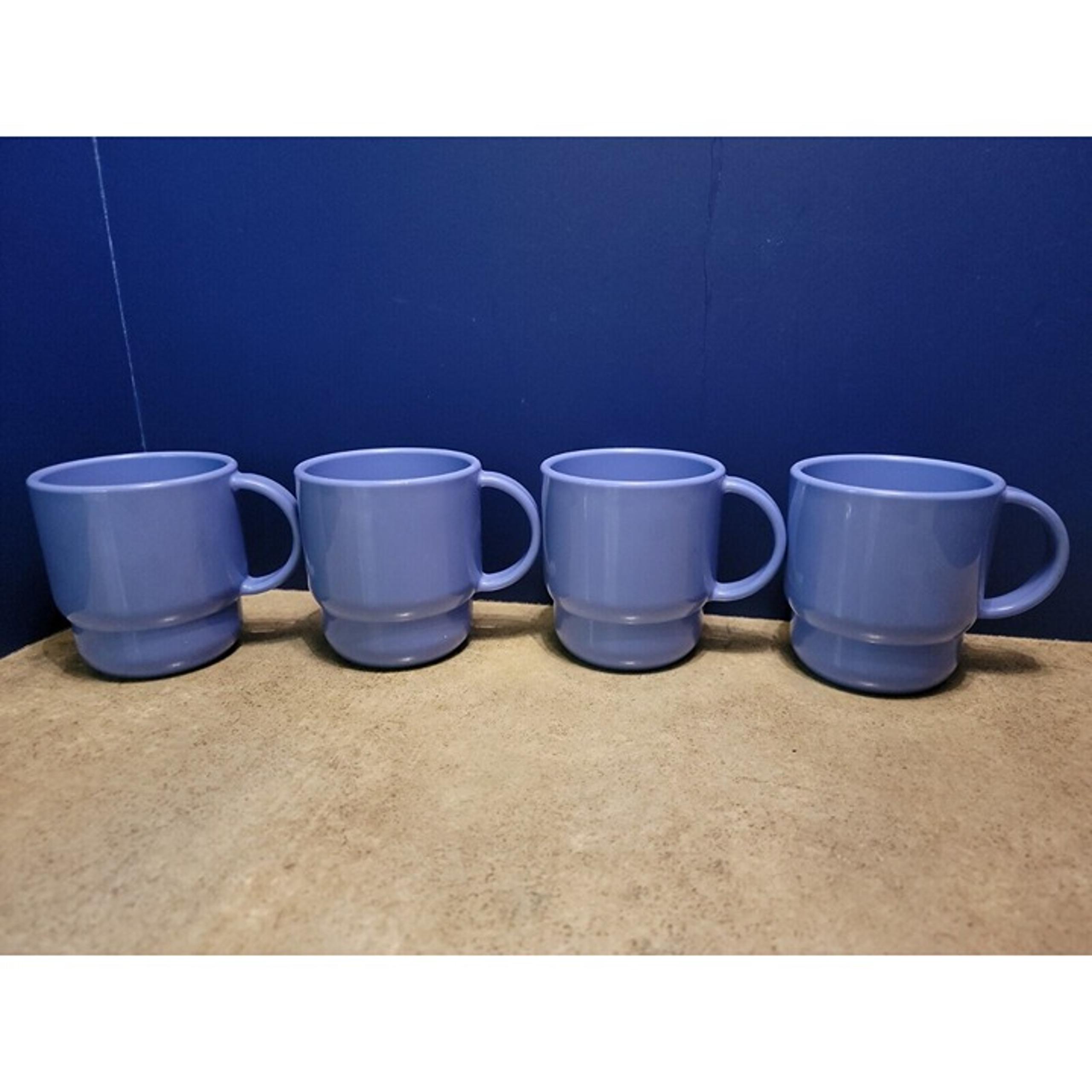 Tupperware Mugs Stackable Microwave Safe Blue Vintage 2224A Lot of 4 See Pics