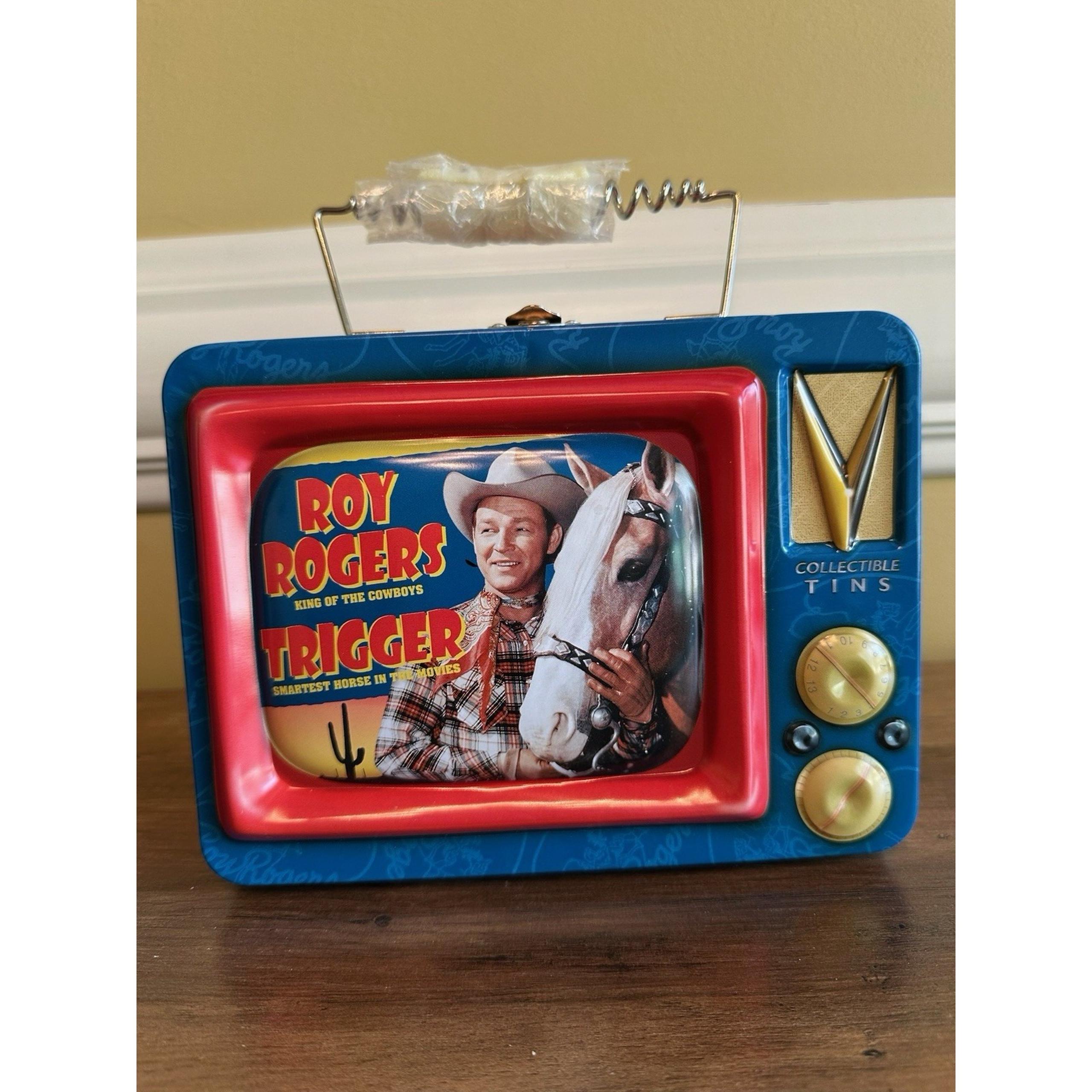 Vintage Vandor Roy Rogers and Trigger Metal Tin Box Shaped Like Old TV New Read