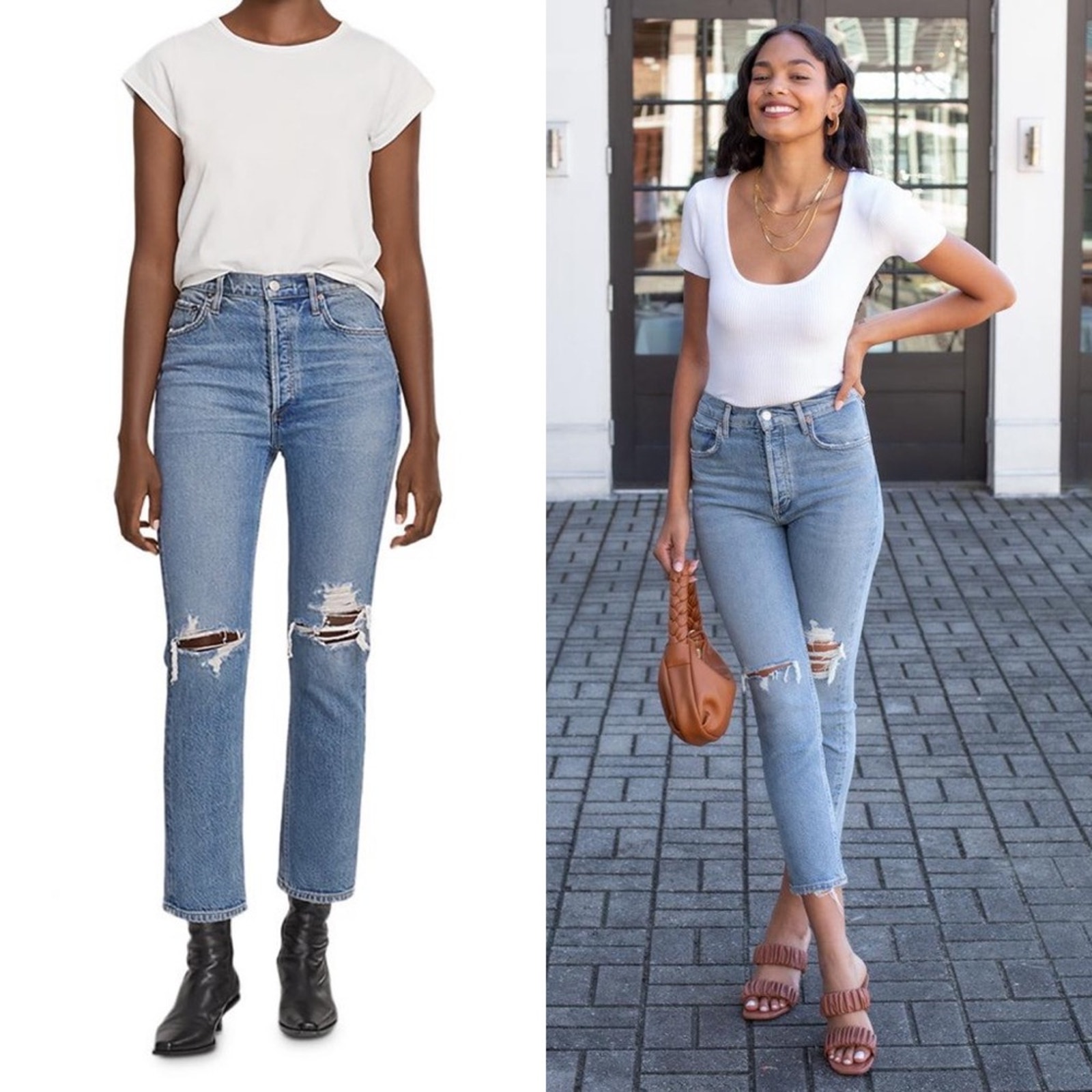 NWT Agolde Riley Hi Rise Crop Straight Leg Jean Whiplash Wash Distressed 32