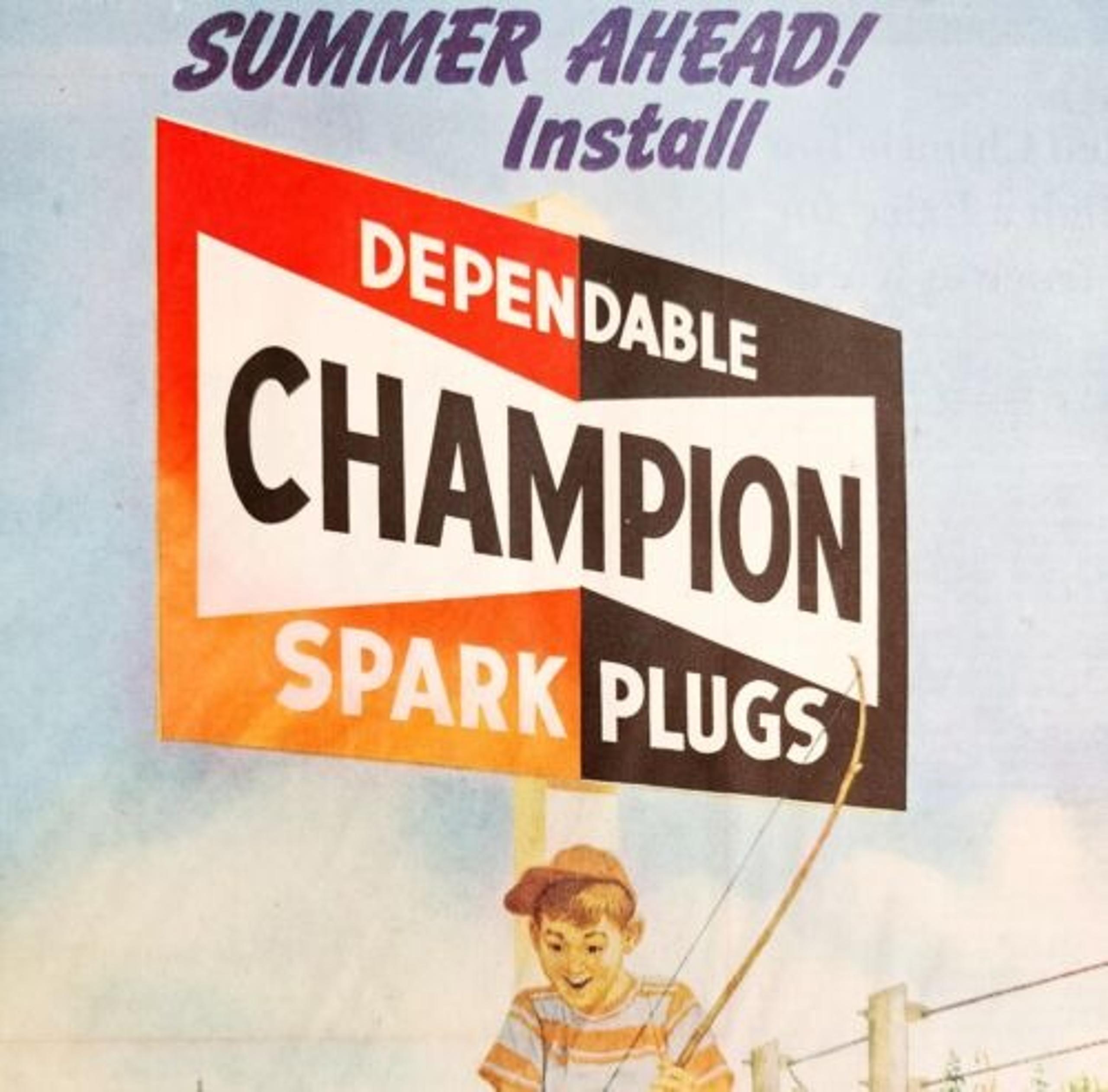 1950 Champion Spark Plugs Boy Fishing Summer Advertisement Automobilia HM2B