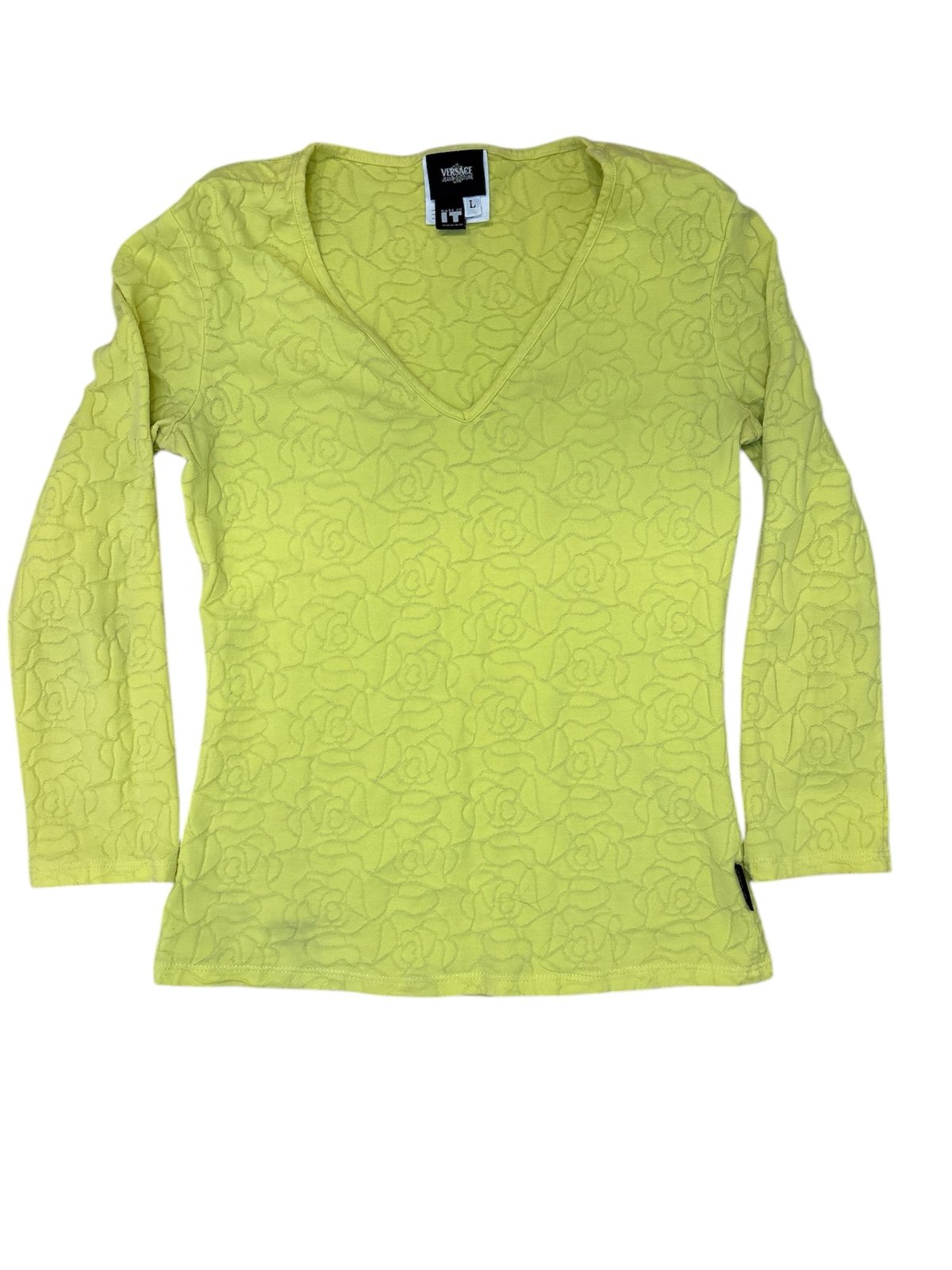Vintage Versace jeans couture Vibrant Lime Green V-Neck Top size L