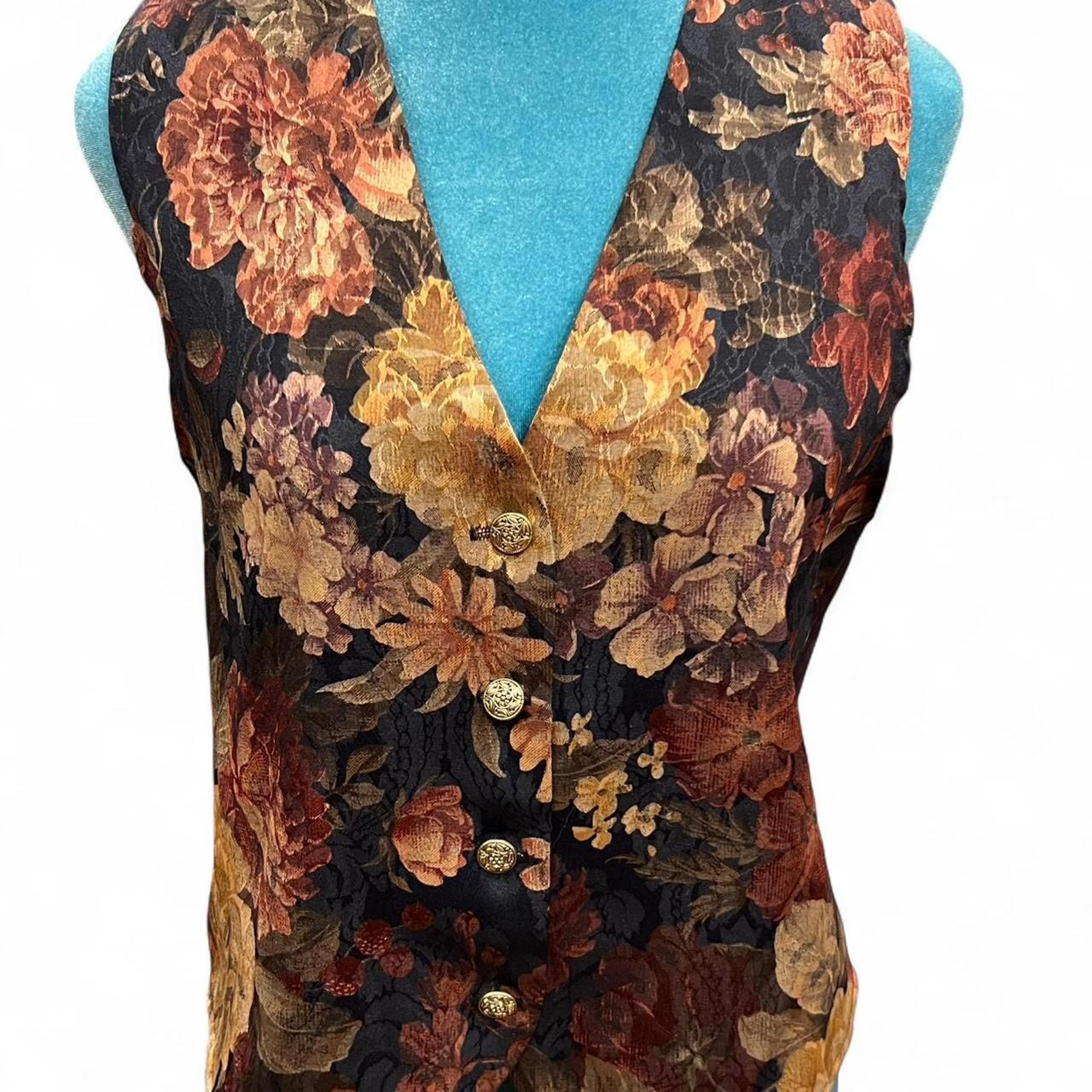 Vintage Women's Anxiety Burgundy and Black floral vest