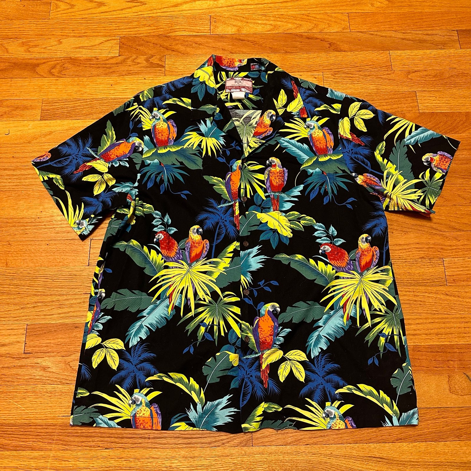 Made in Hawaii RJC 100% Cotton Neon Hawaiian Shirt Size XL