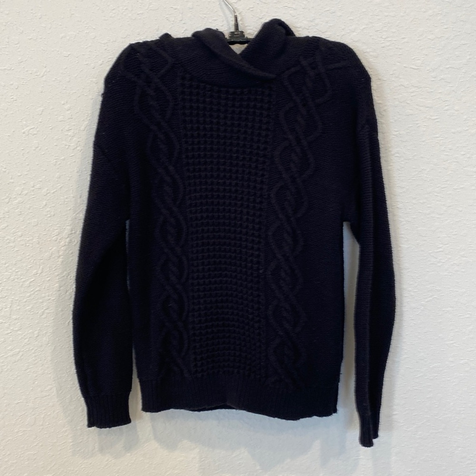 Roxy Thick Women’s Cable Knit Black Hooded Sweater EUC Sz S Cotton Pullover