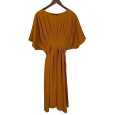 Co Amber Pleated Earthy Minimalist Elegant Midi Dress Womans Small
