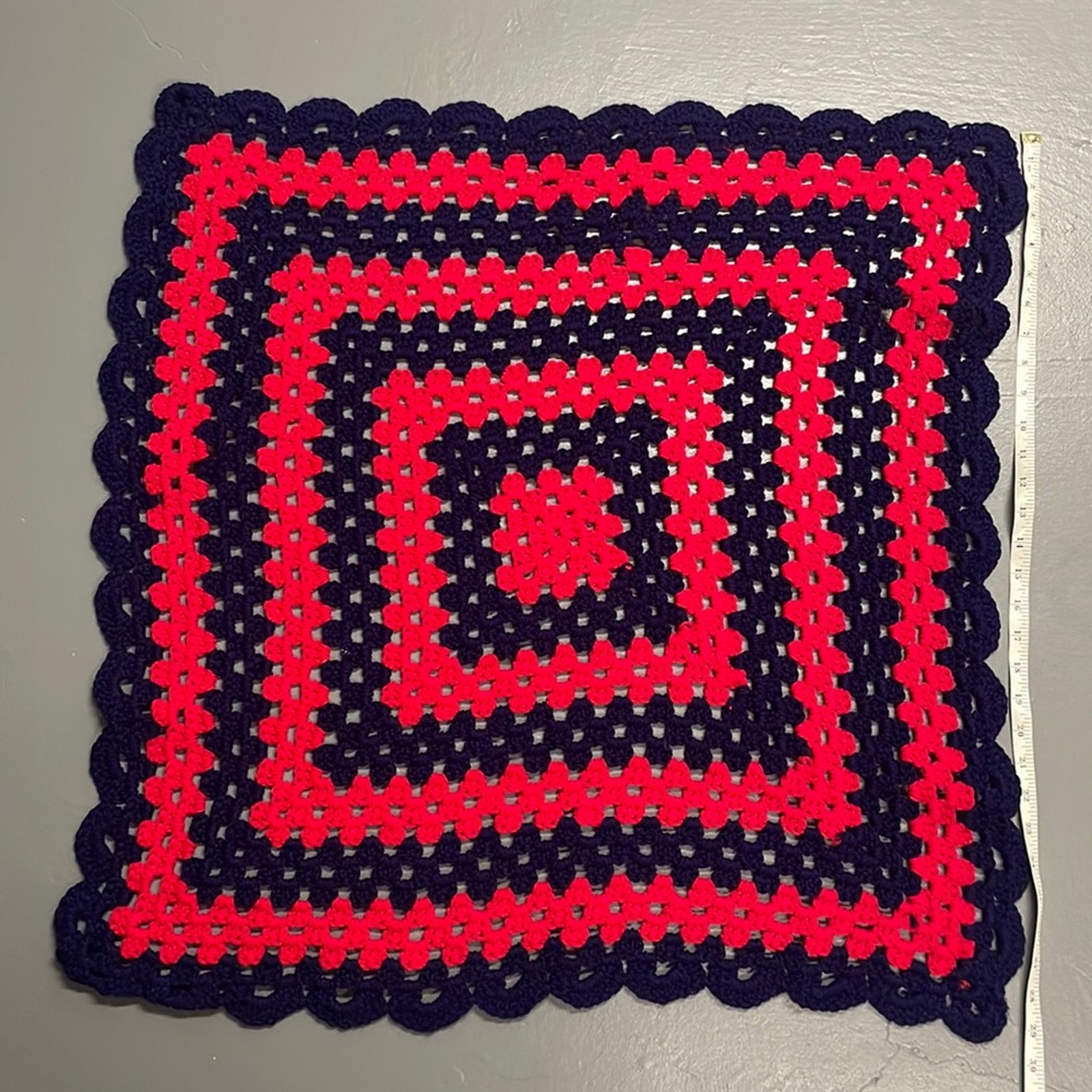 Vintage Red and Blue Hand Knit Blanket