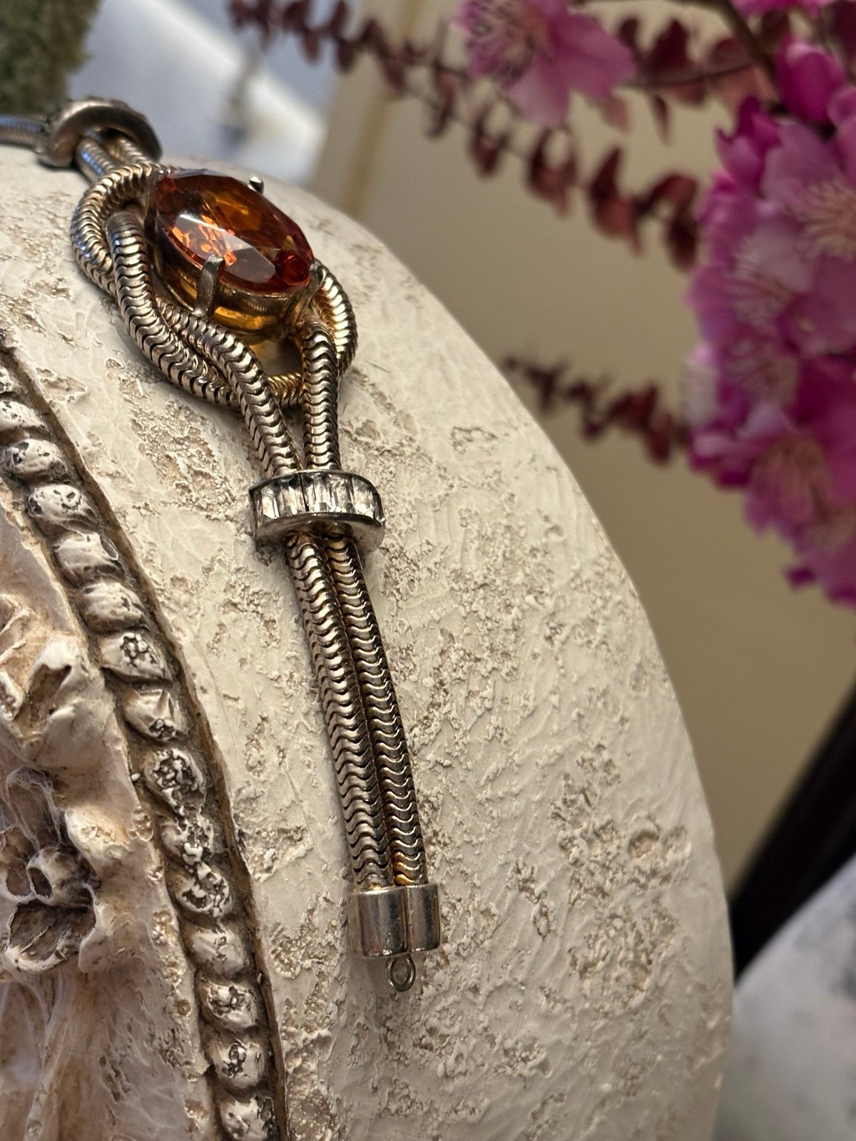 7” bracelet with amber colored stone